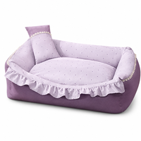 Coussin pour animaux de compagnie YAOYUE à motif floral avec bordure en dentelle et petit oreiller - Amovible, lavable, 5 pièces, nid pour chien, rembourrage en PP, violet à pois