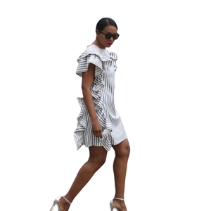 Custom Stripe Print <strong>Mini</strong> Dress Summer Ruffled Cuff Pockets Girl Birthday Dresses Women Lady Elegant Mommy and <strong>Me</strong> <strong>Outfits</strong> - Product Image 2
