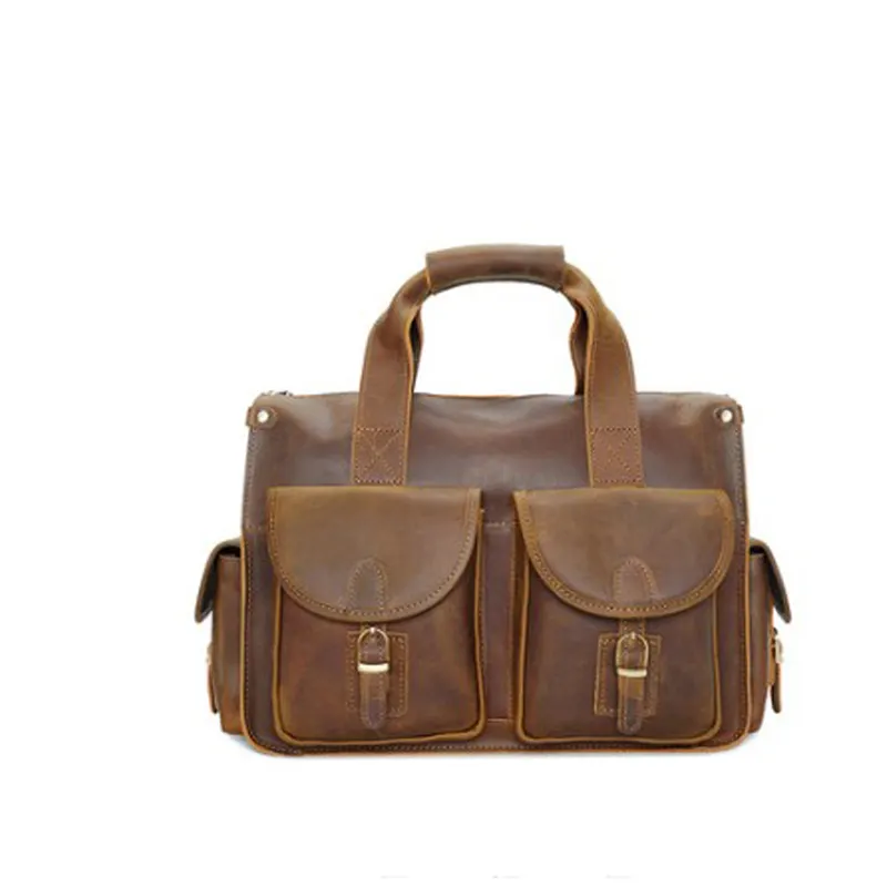 Handmade vintage crazy horse leather briefcase men messenger bag leather laptop bag