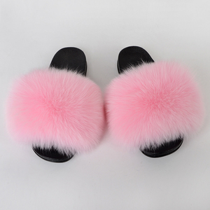 Real Fox Fur Slipper Summer Women Indoor House Plush Shoes Solid Color Flat Sandals Ladies <b>Fluffy</b> Furry <b>Slides</b> - Product Image 3
