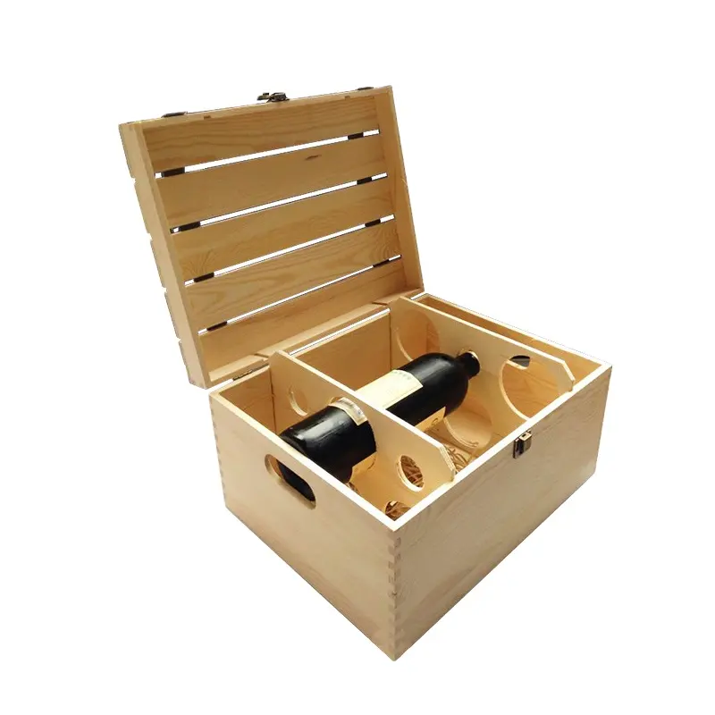 Holz-Weinbox mit Deckel für 3 Flaschen hölzernes Wein-Aufbewahrungsbox kundendefiniertes Logo Weinverpackung hölzerne Geschenkboxen