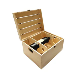 Scatola di vino in legno con coperchio per 3 bottiglie di vino in legno caso di stoccaggio di dimensioni personalizzate Logo pacchetto di vino scatole regalo in legno