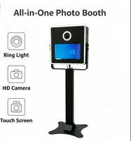 Photomaton de fête en métal avec écran tactile 15,6 pouces, système intelligent iPad, ventilateur de refroidissement RGB étanche, imprimante photo en libre-service, capacité 200 kg