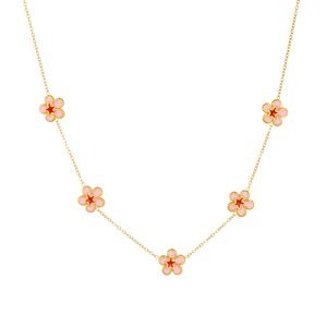 Japanese Korean Style Pink Floral Jewelry <b>Set</b> Gold Plated Peach Blossom Women's Fashion Necklace <b>Bracelet</b> Earrings Gift <b>Set</b> - Product Image 5