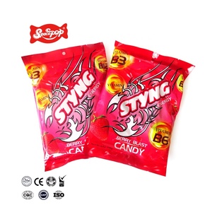 Vente en gros de bonbons durs rouges aromatisés aux fruits VC de 22 g, saveur exotique de miel et de pêche, vitamines en sachet décoré d'un revêtement - Product Image 1