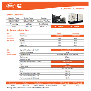 Jcc688d5e CUMMINS 500 kW 625 KVA generac thương mại Máy phát điện 3 pha 400V Powered by DIESEL động cơ KTA19-G8A cho lợn trang trại - Product Image 6