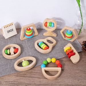 Hochet musical gonflable en bois pour bébé, jouet éducatif doux et apaisant pour la dentition, entraînement à la préhension pour les enfants d'un mois - Product Image 2
