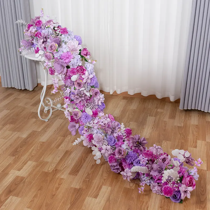 보라색 디자인 맞춤형 식물 6ft 8ft 아치 매달려 꽃 러너 꽃 화환 웨딩 테이블 장식
