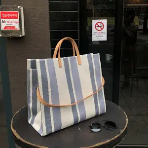 New Fashion Multi Color Stripe Leinwand Frau Handtaschen Retro Einfache Einkaufstasche mit großer Kapazität Damen mit sollte Riemen