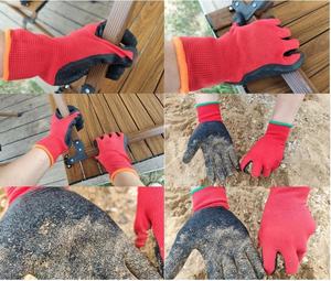 قفازات حماية مطلية بالمطاط اللاتكس بالجملة، حد أدنى منخفض للطلب، قفازات عمل مخصصة من البوليستر للحدائق والبناء والسلامة - Product Image 2