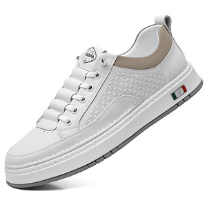 Zapatillas Blancas de Hombre, de Cuero, Transpirables, de Tacón Bajo, Casuales, para Caminar, Hechas en Wenzhou - Product Image 4