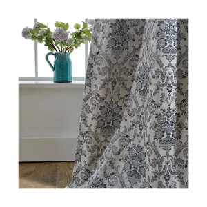 Factory Supply Ready Stock Jacquard Retro Flowers Cotton Linen Polyester Fabric Luxury Sheer Curtain Fabrics For Home Window