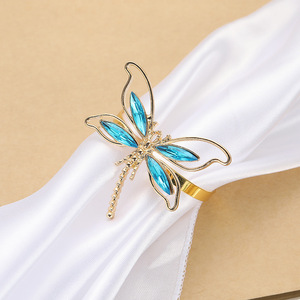 Anneau de serviette créatif en forme de <span class=keywords><strong>libellule</strong></span> bleue fraîche, exquis, haut de gamme, pour restaurant, hôtel, table, mode, luxe léger, en alliage de fer, en stock - Product Image 3