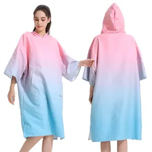 Wholesale Printed Quick Dry Adult Bath Beach Surf Hooded Microfiber Changing Robe Poncho Towel