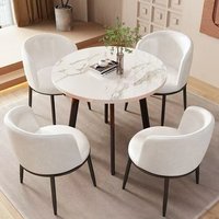 Ensemble table et chaises de style moderne, une table en métal avec panneau rembourré, quatre chaises en bois pour la maison ou l'hôtel