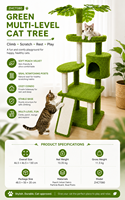 Arbre à chat en velours style naturel, tour à gratter en sisal, structure d'escalade multi-niveaux en peluche durable pour chats d'intérieur, en carton