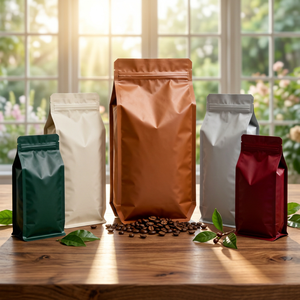 Sachet refermable personnalisé en papier kraft biodégradable de qualité alimentaire pour grains de café avec valve et fermeture éclair, emballage OEM ODM - Product Image 2