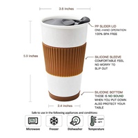 Tasse à café en céramique réutilisable sans poignée colorée 280ml tasse en céramique isolée à double paroi avec couvercle coulissant et manchon en silicone