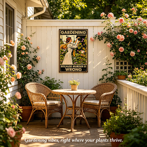 Targa in metallo vintage 'Gardening Because Murder Is Wrong', Placca da parete con citazione divertente 'Lady Flower Garden', Decorazione per giardino e casa - Product Image 5