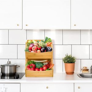 Bamboo Storage Box Double Layer 18L Eco-Friendly Kitchen Vegetable Fruit Organizer Desktop Organizer - Product Image 1