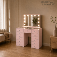 Table de toilette en bois contemporaine avec miroir et éclairage LED, pour chambre à coucher, de luxe, avec rangement, pour usage commercial intérieur, de fabricant