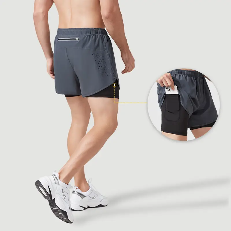 Mens Workout Fitness Shorts Sport Running Jogger Short Pants Men Gym Wear Clothing Casual Two In One Shorts With Back Pocket