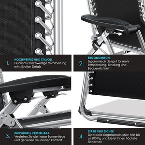 Chaise longue <span class=keywords><strong>de</strong></span> jardin pliable <span class=keywords><strong>XXL</strong></span>, résistante aux intempéries, charge maximale 200 kg, chaise longue inclinable à gravité zéro, chaise longue réglable - Product Image 4
