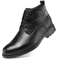 Sepatu bot Derby pria, seragam Dress Oxford tinggi sedang atas pergelangan kaki pendek bertali kulit sapi asli timbul katun empuk hangat