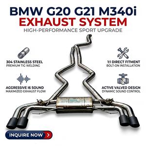 Sistema de escape Catback con válvulas de acero inoxidable Vortex para BMW G20 G21 M340i con silenciador central transversal y puntas cuádruples negras - Product Image 1