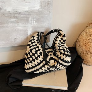 Của Phụ nữ mùa hè Boho Vai Tote handmade tam giác dệt hoa rỗng bãi biển túi xách làm bằng rơm - Product Image 6