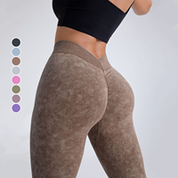 Leggings de yoga taille haute à dos en V délavé à l'acide pour femmes pantalons de sport à impression haute pour femmes