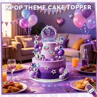 Set de 38 Adornos para Pastel de Fiesta, Bola de Discoteca, Estrella, Guitarra, Micrófono, Corazón, Feliz Cumpleaños, Decoración de Pastel con Temática Musical Morada