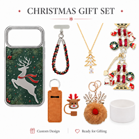 Ensemble cadeau d'accessoires de Noël personnalisés en usine : clochettes de renne, coque de téléphone, cordon de poignet, porte-clés pour iPhone 18 17 Pro Max