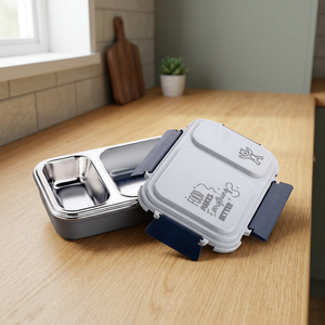 Boîte à lunch en acier inoxydable à 2 compartiments, rectangulaire, avec couvercle en plastique portable, design détachable, anti-fuite, conteneur alimentaire pour enfants - Product Image 2