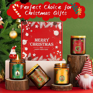 Ensemble cadeau de 4 bougies parfumées de Noël avec logo personnalisé, pot en verre ambré de 7 oz, cire de soja, parfum d'hiver, décoration de la maison - Product Image 3