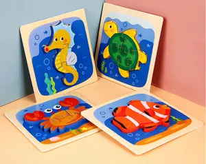 manufacturer Hot Sale 3D Puzzle DIY Children Game Color Shape learning Wooden Animal Puzzle 1 2 3 Year Kids Toy