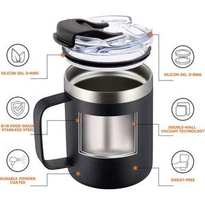 Custom Logo With Handle 12/14oz Stainless Steel Coffee Cup Double Wall Vacuum <b>Insulated</b> <b>Mug</b> Coffee Travel <b>Mug</b> Powder Coated - Product Image 4