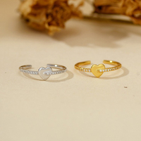 AR085 Perhiasan Wanita Cantik Ukuran Dapat Disesuaikan Perak Sterling 925 Bertabur Zirkonia Kubik Cincin Hati Terbuka Hadiah Hari Valentine