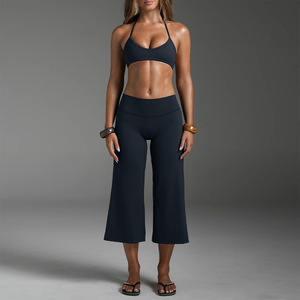 Custom Logo Fitness Gym Yoga Wear High Quality Adjustable Halter Sports Bra Top Calf-Length Capris <strong>Flare</strong> <strong>Leggings</strong> Set for Women - Product Image 3