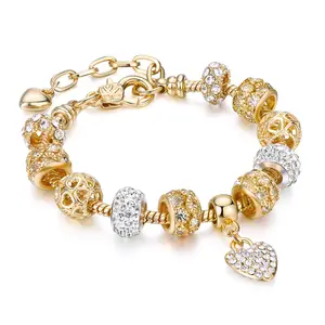 Bracelet à breloques en or 18 carats avec strass en cristal autrichien, étoile, amour, cœur, nouvelle collection 2020