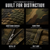 Celana Kerja Lebar Motif Woodland Camo 320gsm Permukaan Sarang Lebah Kaki Lurus Bertumpuk Label Pribadi Streetwear OEM ODM