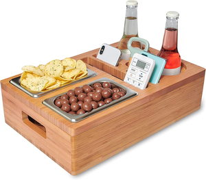 Boîte de rangement pour canapé en bambou avec porte-gobelet, support pour téléphone, plateau divisé pour canapé, salon, home cinéma, vente en gros OEM - Product Image 1