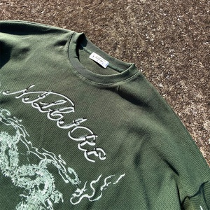 Custom Clothing Dtg Print Streetwear High Quality <b>Waffle</b> Knit Long Sleeve <b>Shirts</b> Green Sun Faded <b>Waffle</b> Knit Long Sleeve for Men - Product Image 3