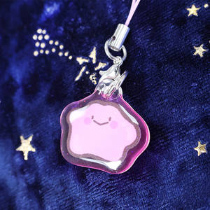 Gantungan kunci ponsel akrilik epoksi cetak UV dua sisi kustom gantungan kunci telepon plastik bubuk Glitter gaya Anime liontin logam kartun - Product Image 2