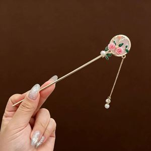 Épingle à cheveux en forme d'éventail de style chinois pour femmes, avec perles, pompons et fleurs, pour Qipao et Hanfu - Product Image 6