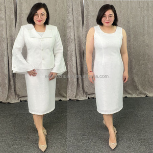 Robes blanches pures, ensemble deux pièces, tailles S-6XL, vêtements pour femmes grandes tailles, tenue d'église, tenue du dimanche, robe de fête - Product Image 3