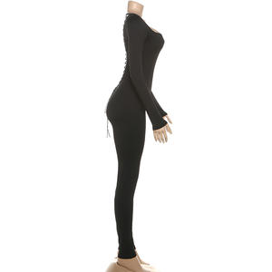 2026 Producto de tendencia <span class=keywords><strong>Escote</strong></span> en U Manga larga Color negro sólido Apretado Sin espalda Vendaje Bodycon Sexy Monos de una pieza - Product Image 5