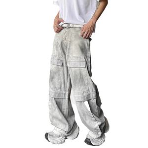 Pantalones Cargo de Alta Calidad al por Mayor, Estilo Urbano, 100% Algodón, Lavado Desgastado, Pierna Ancha, para Hombre - Product Image 3