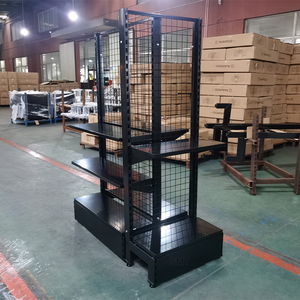 Étagère de supermarché double face en fil métallique avec panneau arrière en treillis métallique pour magasin de détail, gondole de rayonnage en fil métallique - Product Image 1