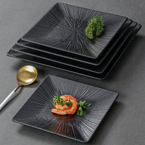 Stock de vente en gros de plat incassable givré <span class=keywords><strong>assiette</strong></span> de service noire <span class=keywords><strong>assiette</strong></span> <span class=keywords><strong>carrée</strong></span> en mélamine pour restaurant - Product Image 3